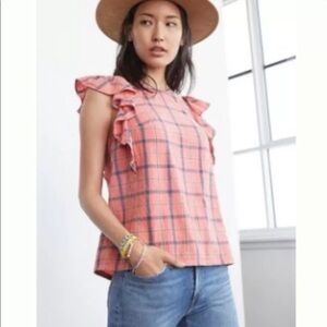 Anthropologie Amarette Coral Plaid Top